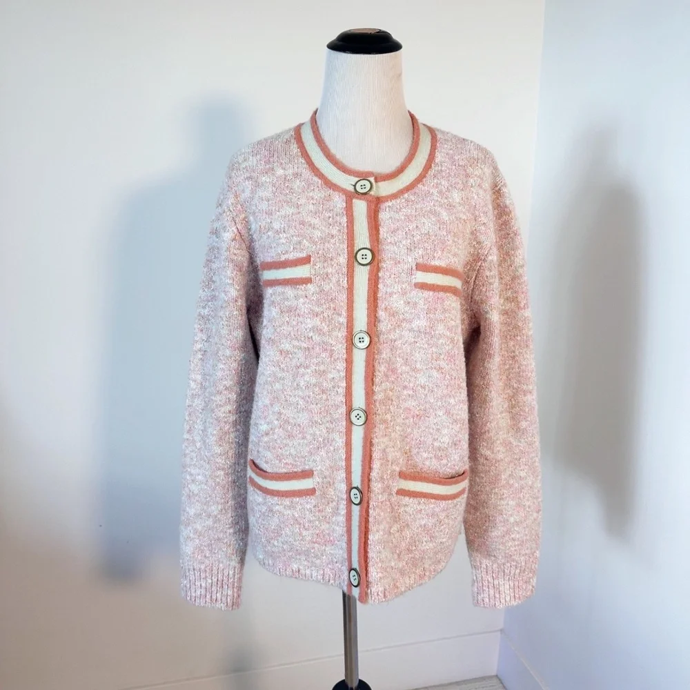 J. CREW Marled Women’s L Orange Lady Jacket Cardigan Academia Preppy Lady Boss
